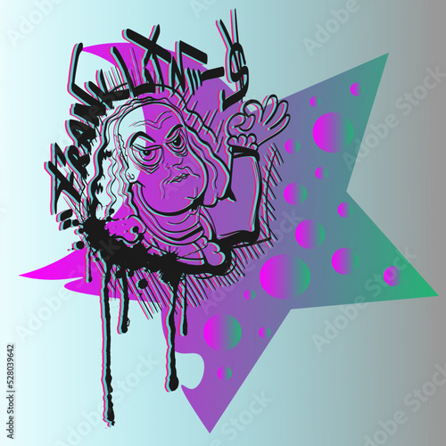 Benjamin Franklin 3D line effect, doodle and graffiti style.