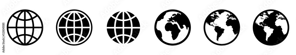 World icons set. World planet earth icon collection. Globes with world maps symbol. Globe shape line and flat style - stock vector. World icons set. World planet earth icon collection. Globes with world maps symbol. Globe shape line and flat style - stock vector.