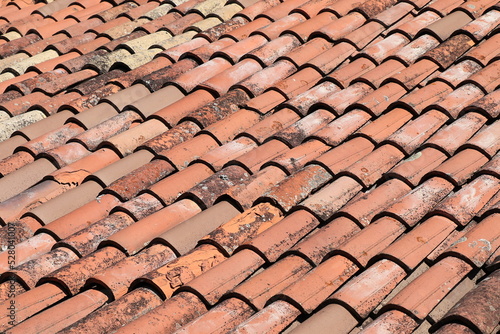 Aged Roof Tiles Close Up in a Village in Italy