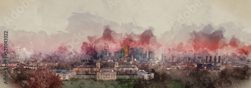 Photography Digital watercolour painting of LONDON, JANUARY 30, 2022 - Epic sunrise view of