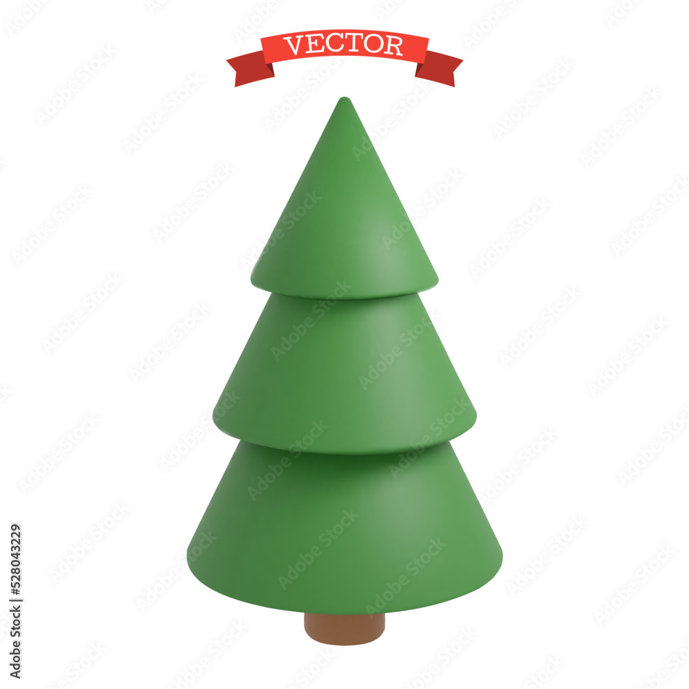 Fototapeta premium Christmas tree, New Year spruce, 3D vector illustration.
