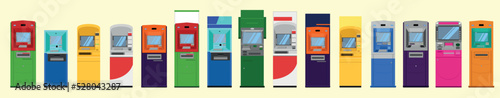 set of atm booth different color, brand. vector illustration eps10