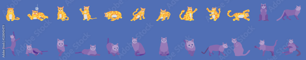 set of cute cat different pose animal. vector illustration eps10