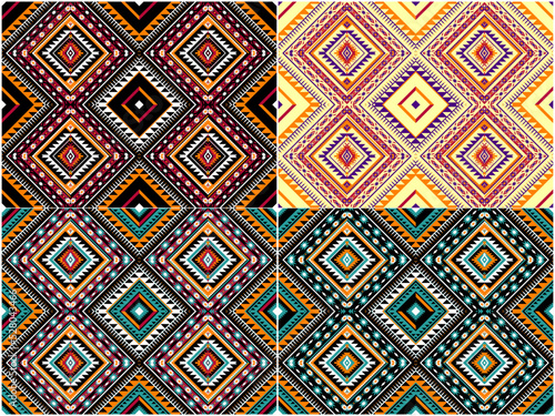 traditional ethnic geometric pattern background design for backgrounds carpet wallpaper clothes wrap fabric seamless embroidery style vector illustration