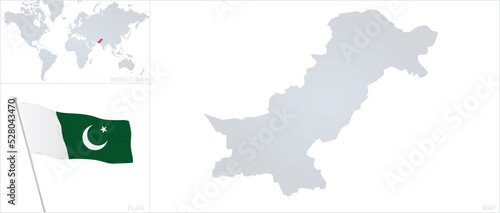 Pakistan map and flag. vector