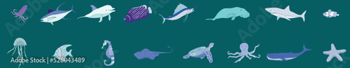 set of sea creatures fish animals. vector illustration eps10
