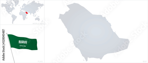 Saudi Arabia map and flag. vector