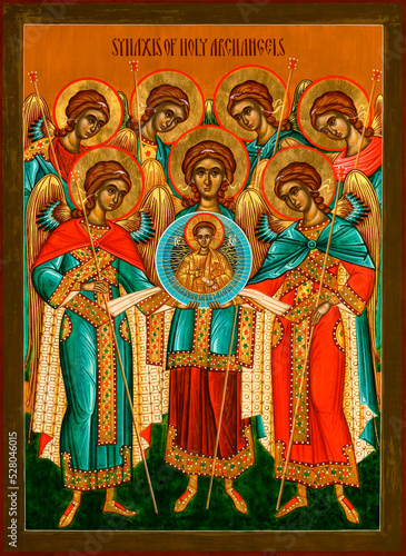 Fototapeta Orthodox icon depicting the Synaxis of the Holy Archangels painted in the Byzantine style