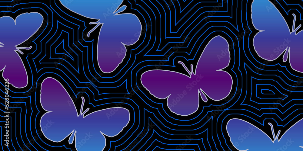 Seamless exotic butterfly line art pattern/ illustration/ background/ wallpaper/ banner