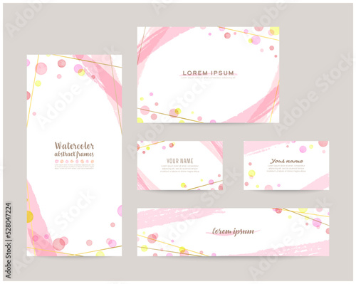 leaflet cover, card, business cards, banner design templates set (pink)