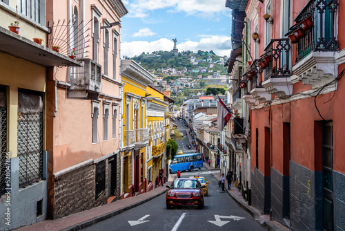 street view of quito old town, ecuador
