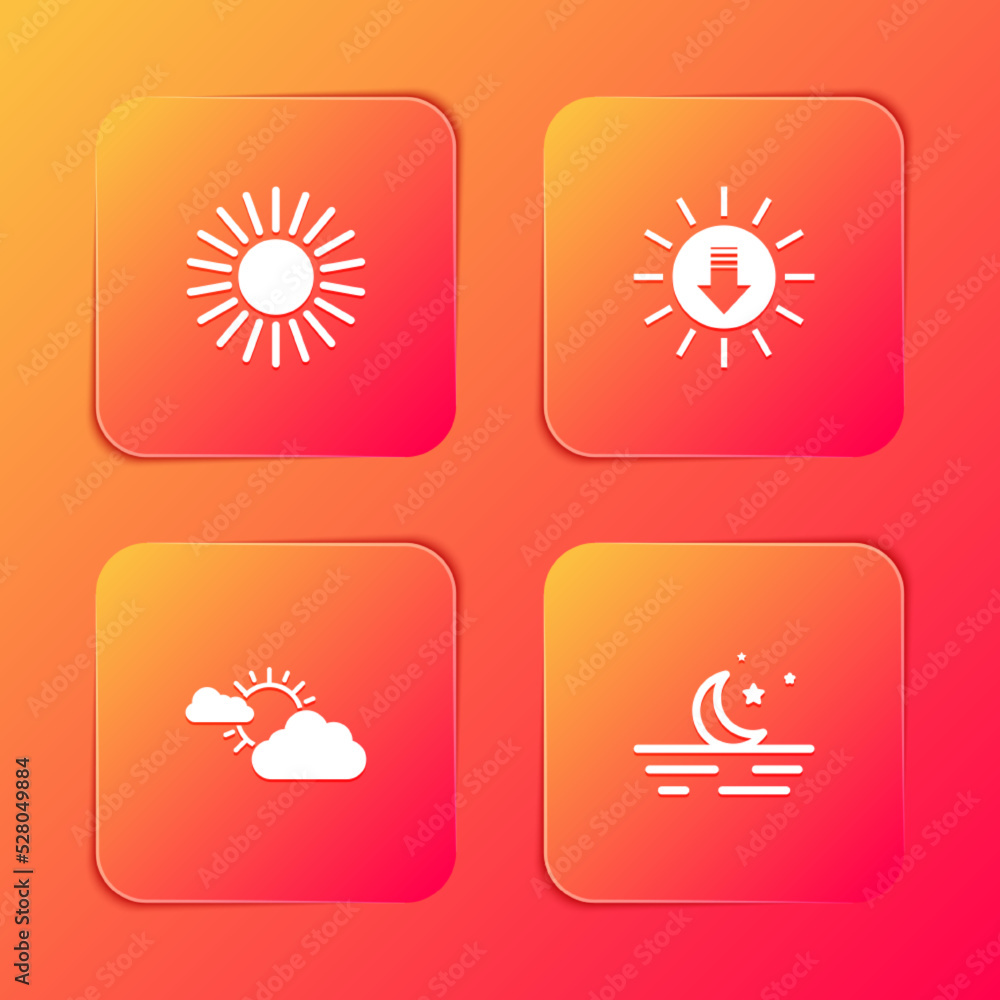 Set Sun, Sunset, and cloud weather and Moon stars icon. Vector