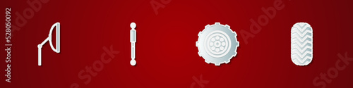 Set Windscreen wiper, Shock absorber, Car wheel and tire icon. Vector