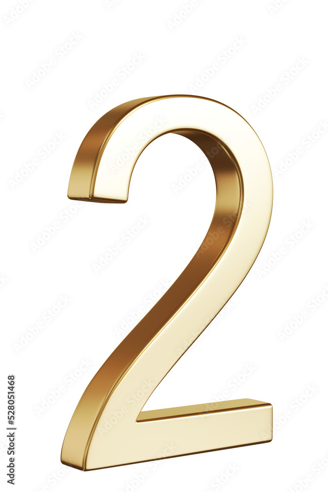 3d golden font number 2, 3D Render 3d golden font number 2, 3D Render