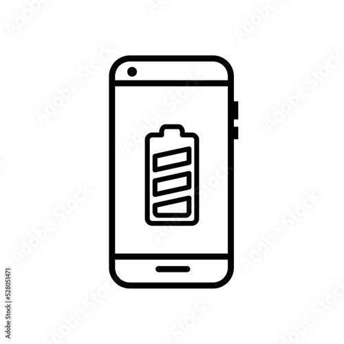 Discharged smartphone, mobile phone with battery vector icon, mobile phone pictogram, button