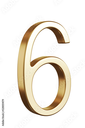 3d golden font number 6, 3D Render