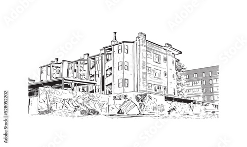 Building view with landmark of Ogden is the  city in Utah. Hand drawn sketch illustration in vector.