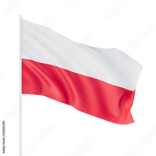 Flag of Poland blowing in the wind. Full page Polish flying flag. 3D illustration