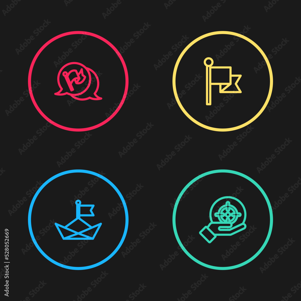 Set line Folded paper boat, Target, Flag and icon. Vector Set line Folded paper boat, Target, Flag and icon. Vector