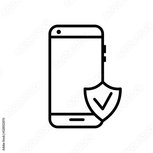 smartphone security, mobile phone with shield vector icon, mobile phone pictogram, button