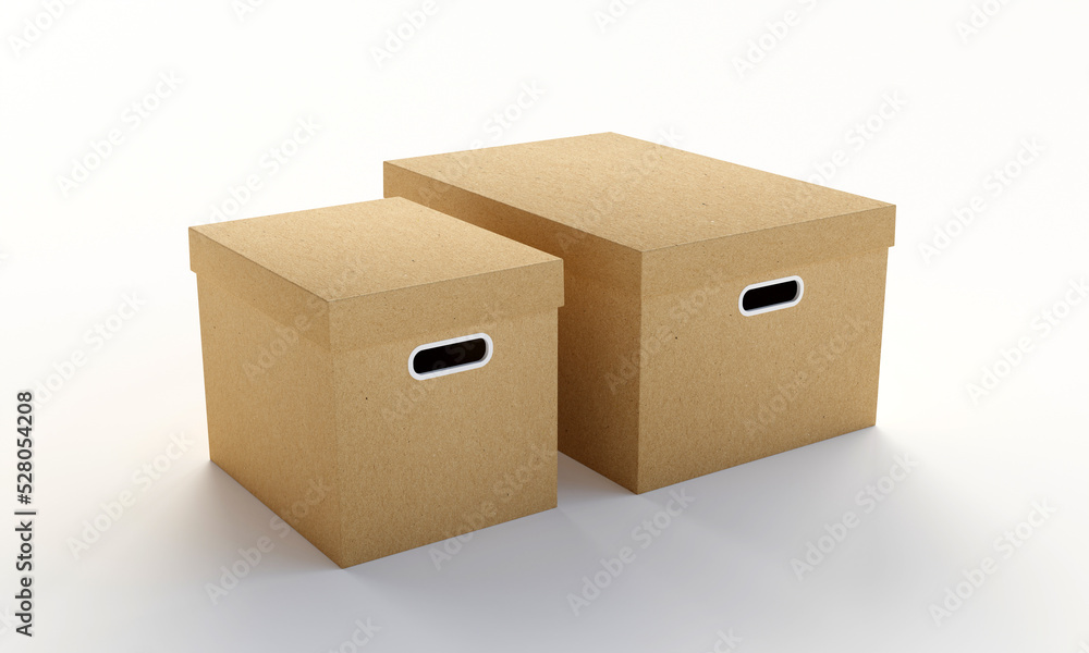 Cardboard boxes isolated on white background. 3D Rendering