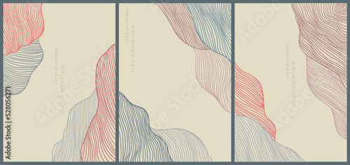 abstract lined asian art on light background in red and blue colours
