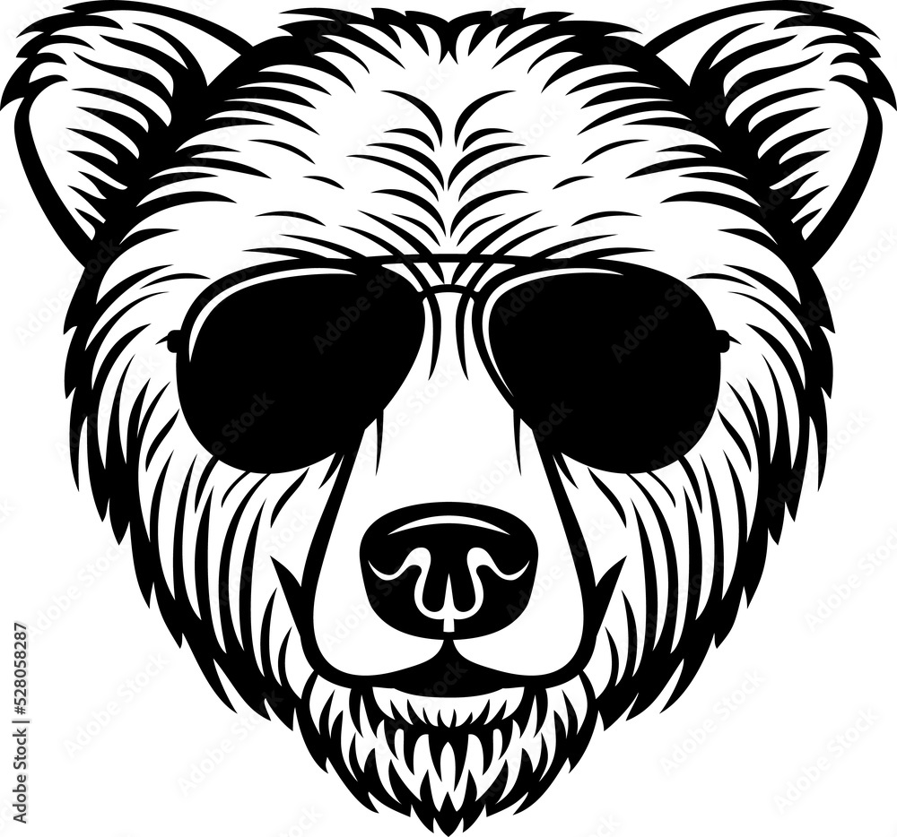 Obraz premium Bear head with aviator sunglasses png illustration