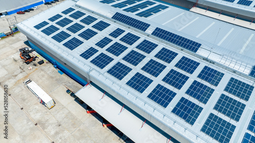Photography Top view Solar Cell on Warehouse Factory