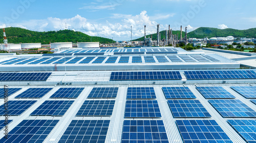 Photography Top view Solar Cell on Warehouse Factory