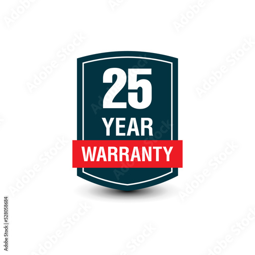 25 Year warranty simple, modern vector badge isolated on white background.
 photo