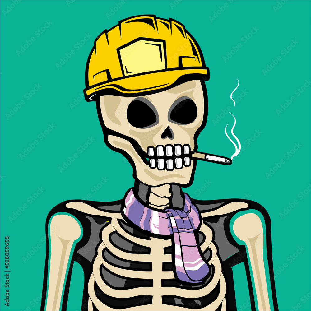 Skull Art, action figure of Skull with different fashion property used posses on colorfull background 