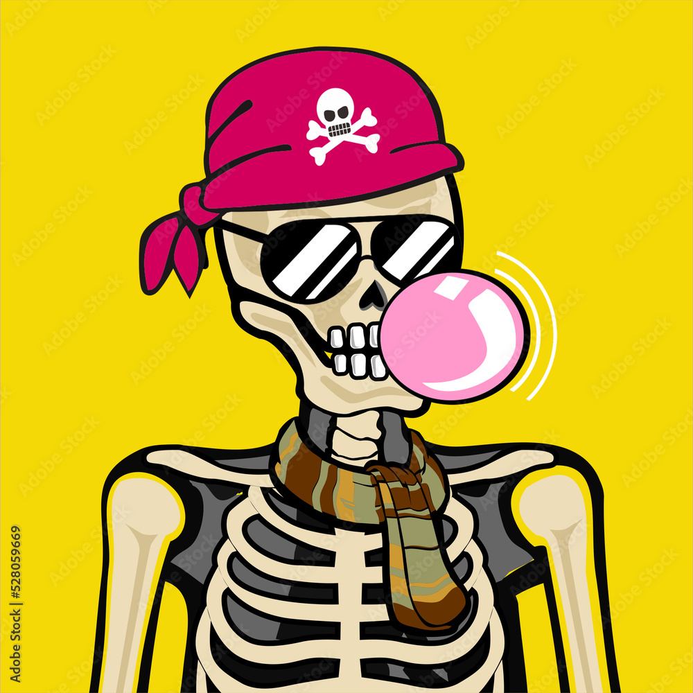 Skull Art, action figure of Skull with different fashion property used posses on colorfull background Skull Art, action figure of Skull with different fashion property used posses on colorfull background