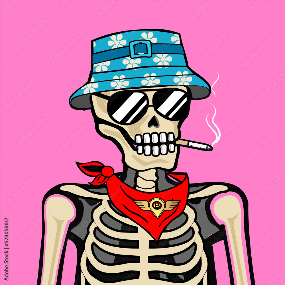 Skull Art, action figure of Skull with different fashion property used posses on colorfull background Skull Art, action figure of Skull with different fashion property used posses on colorfull background