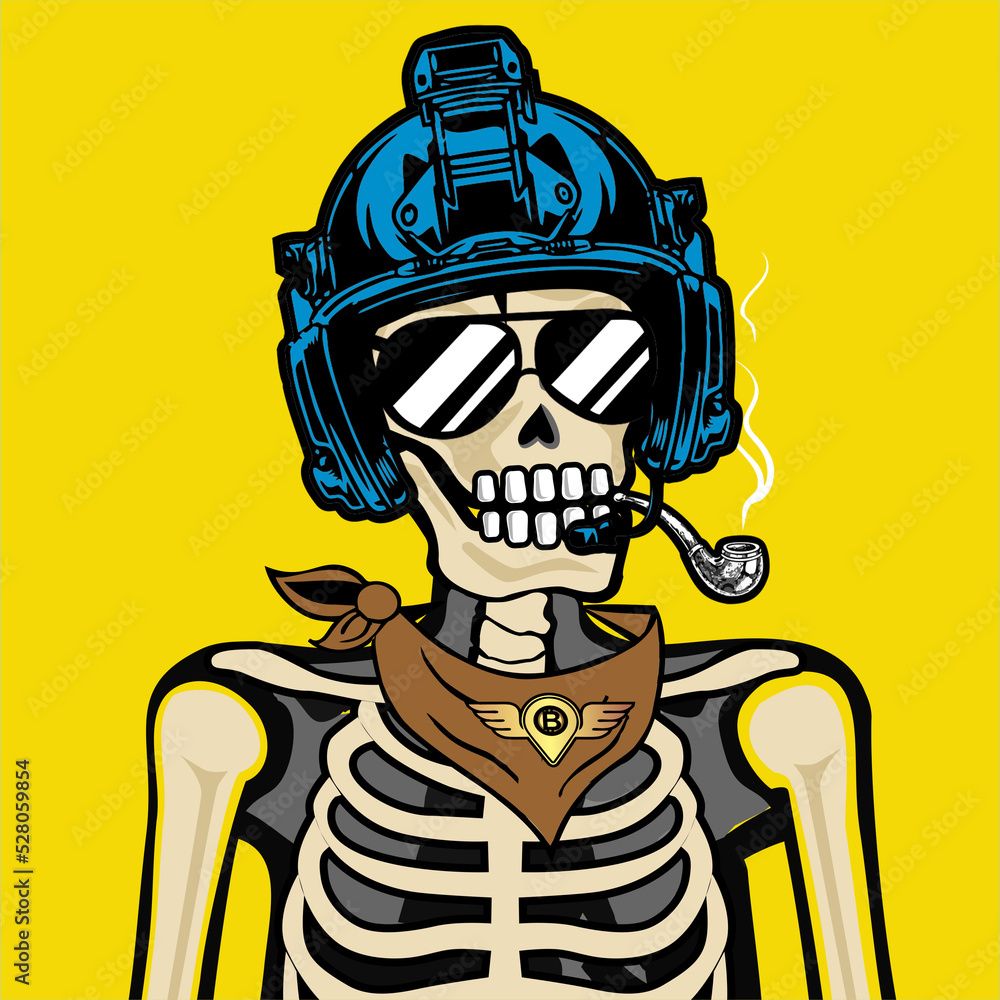 Skull Art, action figure of Skull with different fashion property used posses on colorfull background 