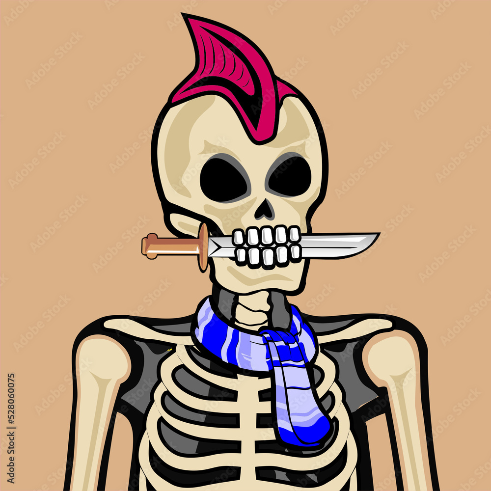 Skull Art, action figure of Skull with different fashion property used possed on colorfull background Skull Art, action figure of Skull with different fashion property used possed on colorfull background