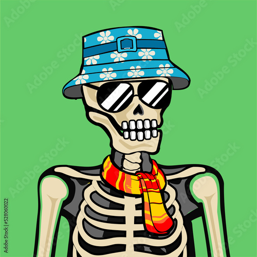 Skull Art, action figure of Skull with different fashion property used possed on colorfull background  