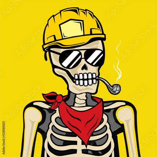 Skull Art, action figure of Skull with different fashion property used possed on colorfull background  
