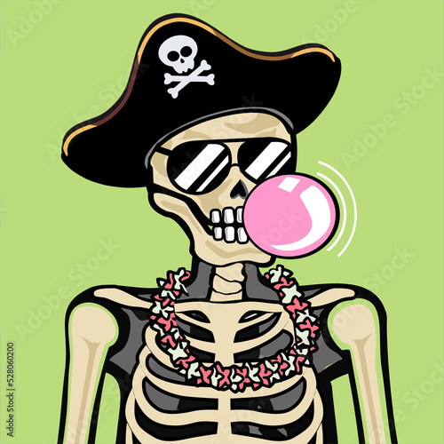 Skull Art, action figure of Skull with different fashion property used possed on colorfull background  