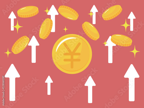 コインと上向き矢印　円