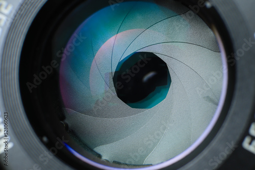 Photography camera lens aperture close up