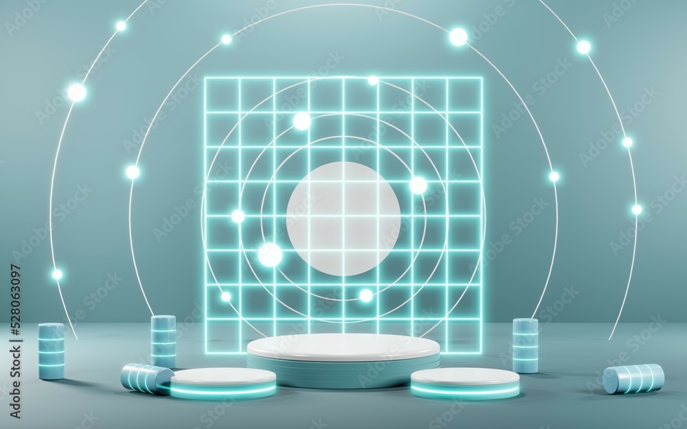 Naklejka premium 3D rendering of blank product background for cream cosmetics Modern blue pastel podium background