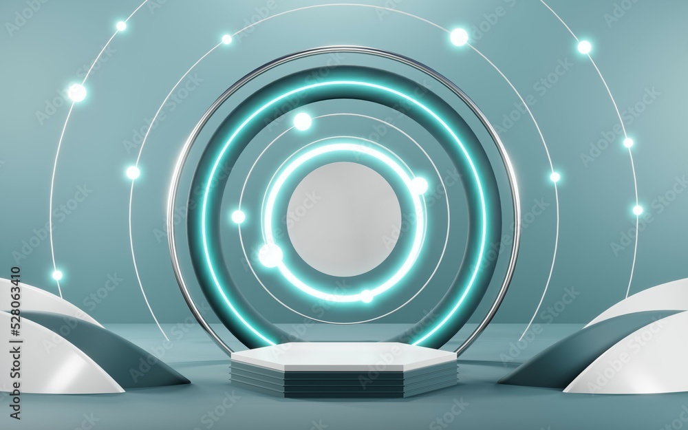 Fototapeta premium 3D rendering of blank product background for cream cosmetics Modern blue pastel podium background