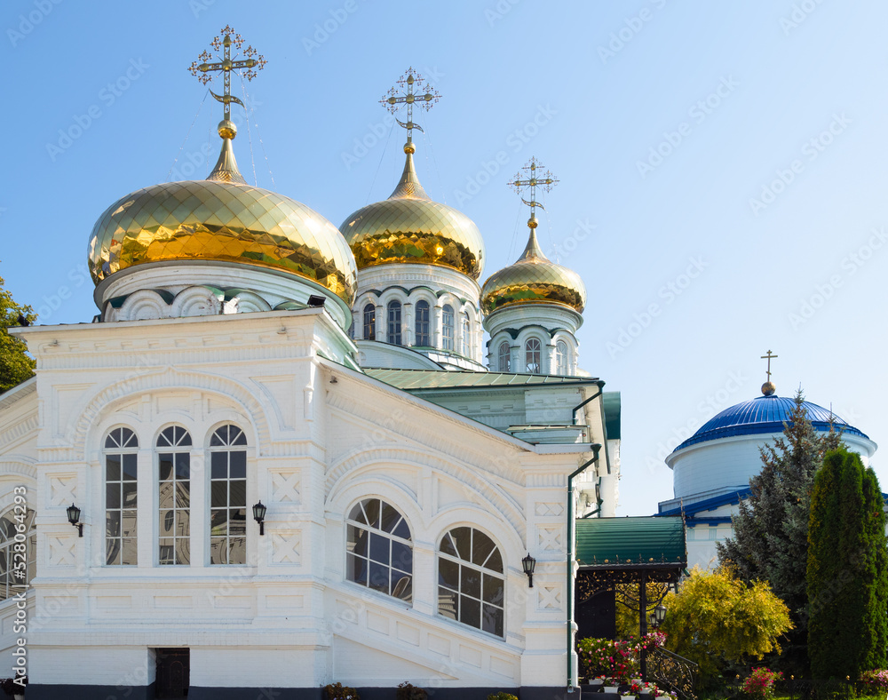 side view of cathedral in name of the life-giving Trinity in Raifa Bogoroditsky Monastery. It is the largest active male monastery of Kazan diocese of Russian Orthodox Church