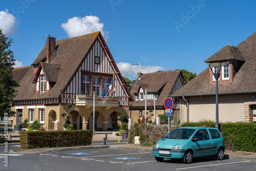 Canvastavla Merville-Franceville Plage city hall building. Normandy, France.
