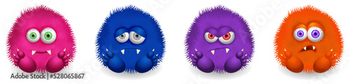 Set of fur monsters emotions. Illustration