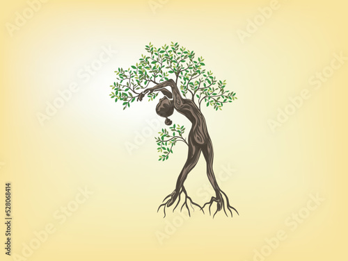 woman tree, dryads vector illustration, mangroves plant. dancing tree concepts