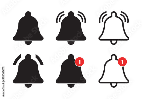 Notification Bell Icon, Subscription Alarm set Vector Illustration. Silhouette and Outline Shape.