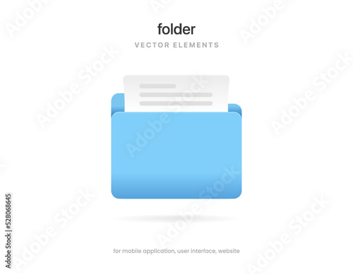 3d blue folder icon isolated on white background. Document symbol. 3d file icon. Binder sign modern, simple, vector, icon for website design, mobile app, ui. Vector Illustration