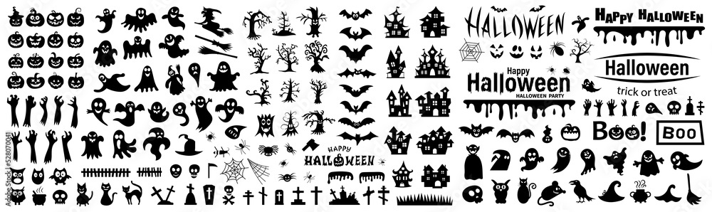 Big set of silhouettes of Halloween on a white background. Vector illustration. Big set of silhouettes of Halloween on a white background. Vector illustration.