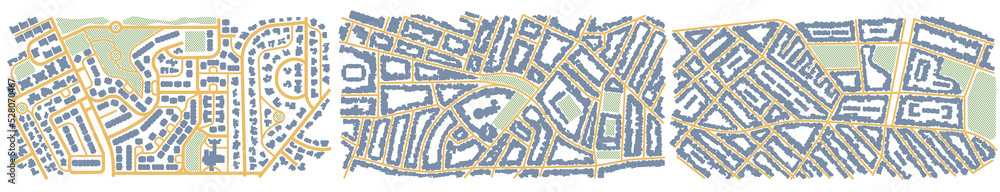 Obraz premium City map. GPS navigator. Fictional district plan. Top view, view from above. Abstract background. Cute simple design. Flat style vector illustration. Vector, illustration isolated on white.